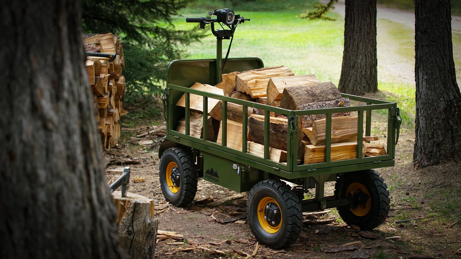 StepRanger All-Terrain hauling firewood in the forest